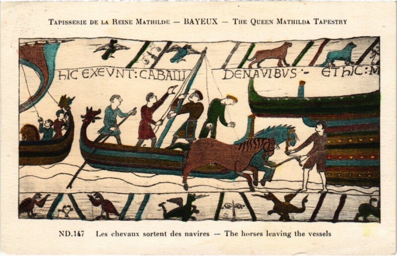 Carte postale ancienne Bayeux Les chevaux sortent des navires France à Bayeux