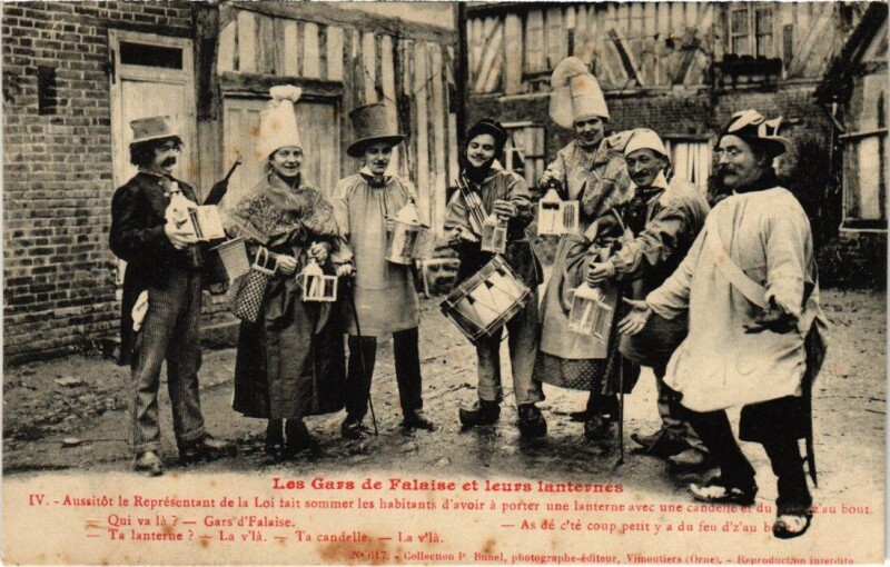 Carte postale ancienne Falaise Les Gars et leurs lanternes France à Ernes