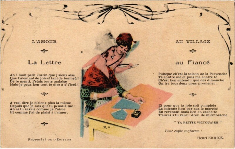 Carte postale ancienne L'Amour au Village, La Terre au Fiance France