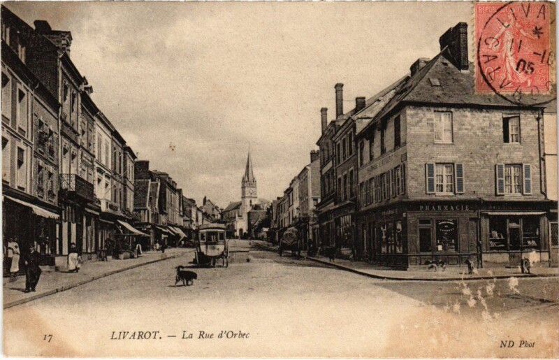 Carte postale ancienne Livarot La Rue d'Orbec France à Orbec