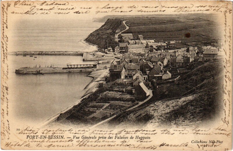 Carte postale ancienne Port en Bessin Vue Generale prise des Falaises France à Falaise