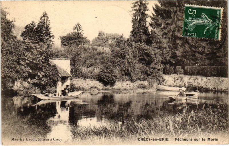 Carte postale ancienne Crecy-en-Brie Pecheurs sur le Morin
