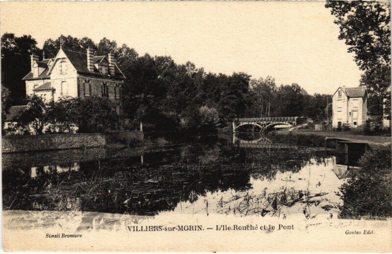 Carte postale ancienne Villiers-sur-Morin L'Ile Rouche et le Pont à Villiers-sur-Morin
