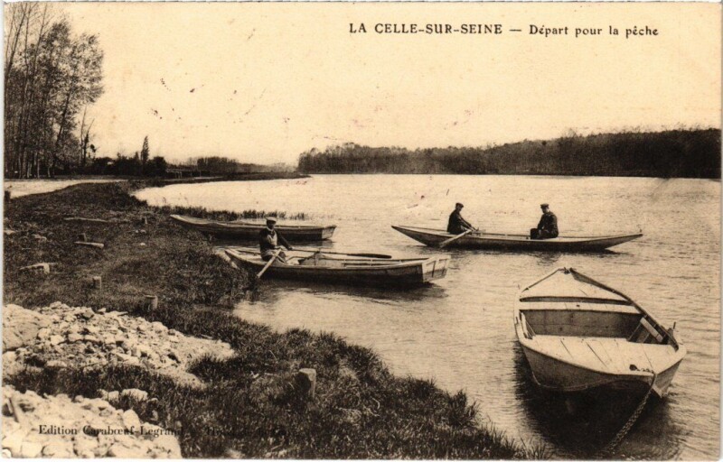 Carte postale ancienne La Celle-sur-Seine Depart pour la Peche