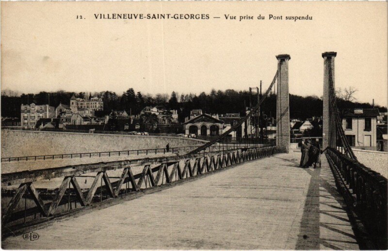 Carte postale ancienne Villeneuve Saint-Georges vue prise du Pont suspendu à Villeneuve-Saint-Georges