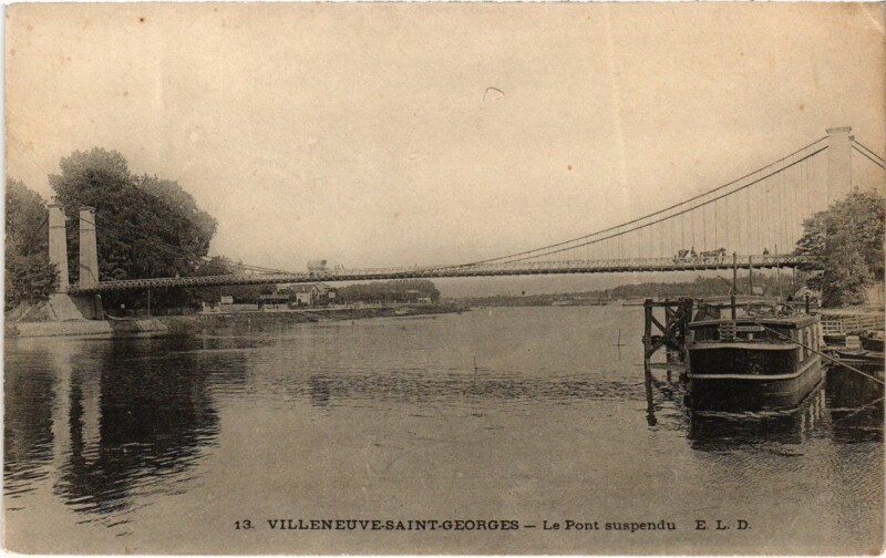 Carte postale ancienne Villeneuve Saint-Georges Le Pont suspendu à Villeneuve-Saint-Georges