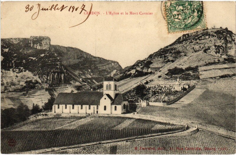Carte postale ancienne Cerdon L'Eglise et le Mont Carmier France à Cerdon