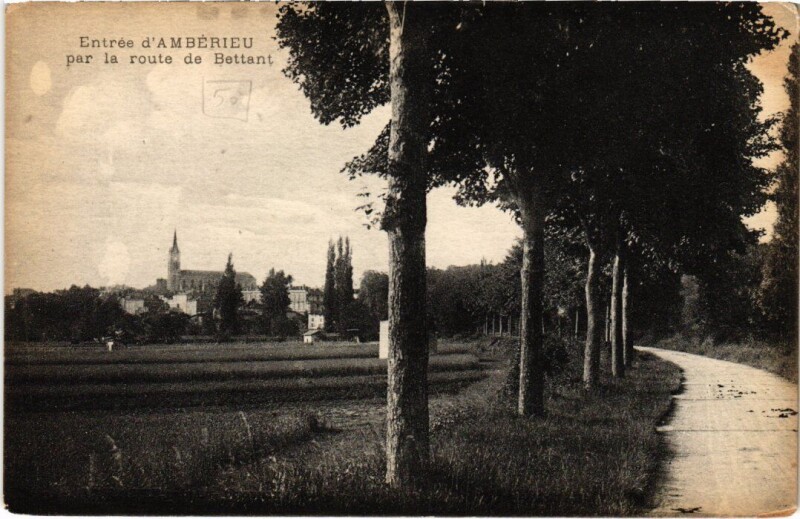 Carte postale ancienne Entree d' Amberieu par la route de Bettant France à Bettant
