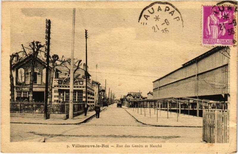 Carte postale ancienne Villeneuve le Roi Rue des Genets et Marche à Villeneuve-le-Roi