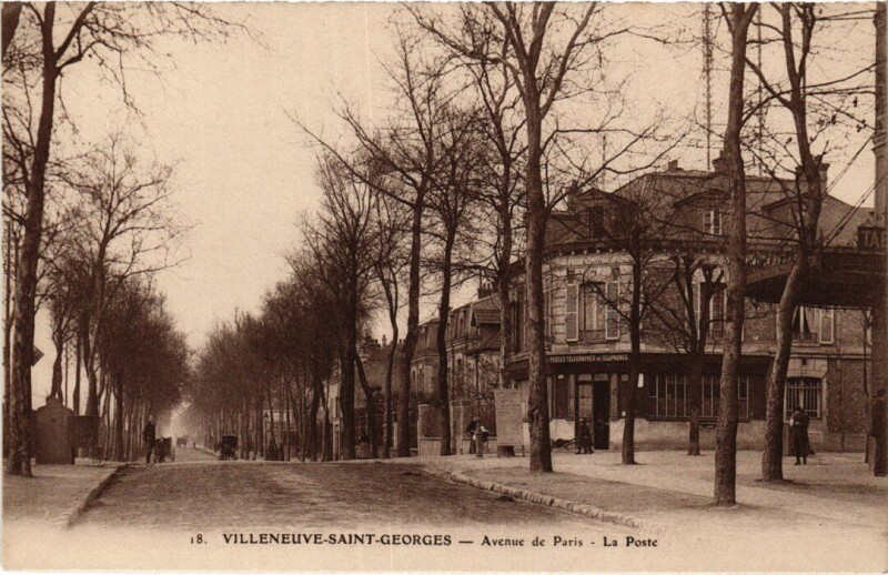 Carte postale ancienne Villeneuve Saint-Georges Avenue de Paris La Poste à Villeneuve-Saint-Georges