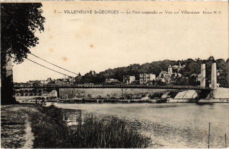 Carte postale ancienne Villeneuve Saint-Georges Le Pont suspendu à Villeneuve-Saint-Georges
