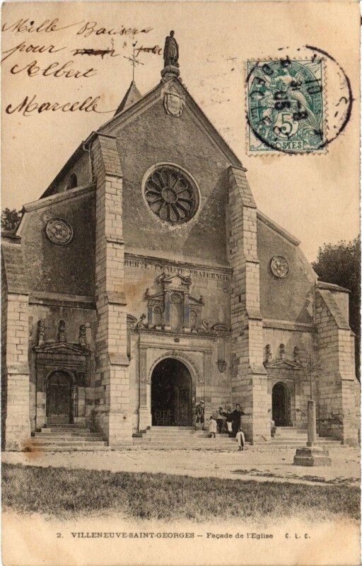 Carte postale ancienne Villeneuve Saint-Georges Facade de l'Eglise à Villeneuve-Saint-Georges