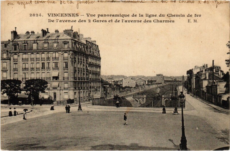 Carte postale ancienne Vincennes vue panoramique de la ligne du Chemin de fer à Vincennes