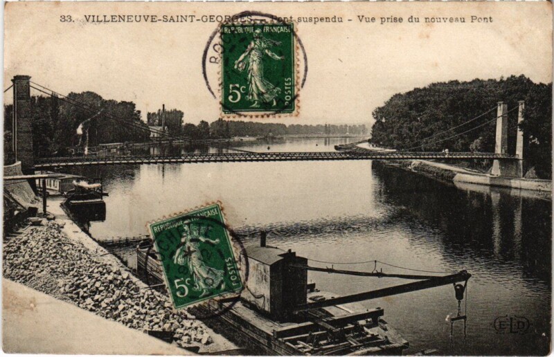 Carte postale ancienne Villeneuve Saint-Georges Pont suspendu à Villeneuve-Saint-Georges