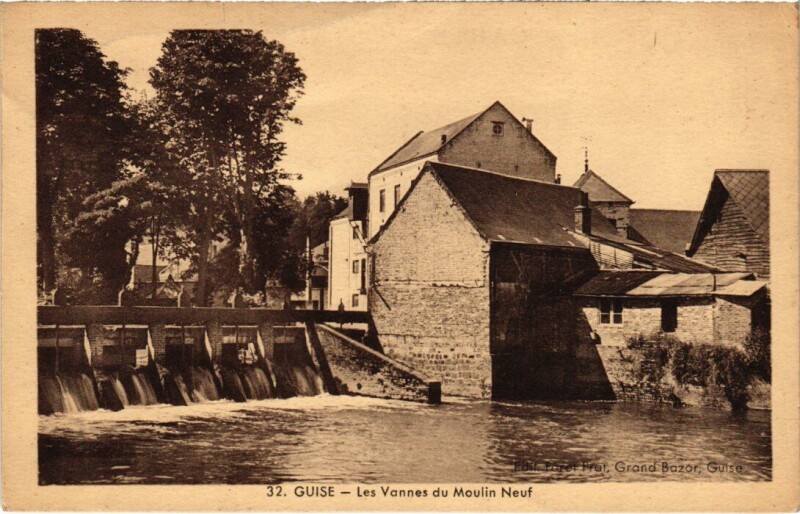 Carte postale ancienne Guise Les Vannes du Moulin Neuf France