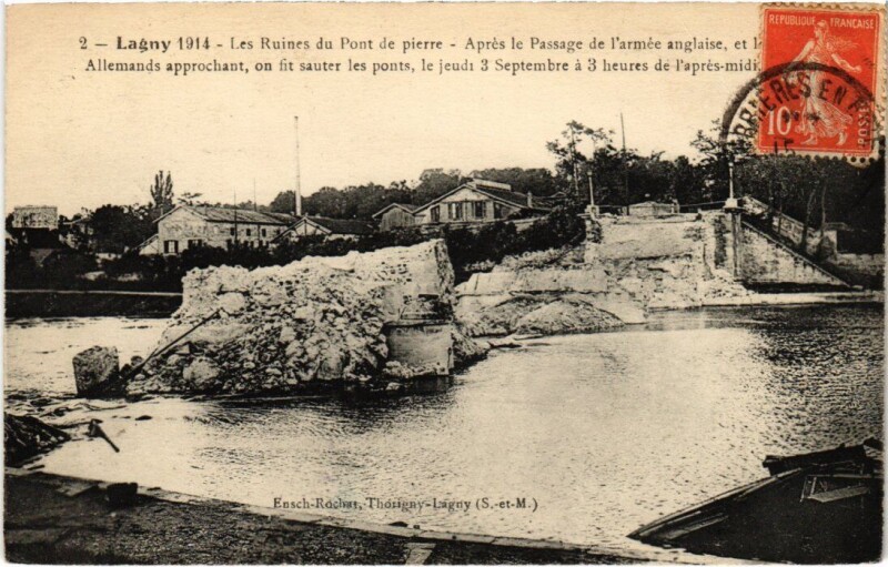 Carte postale ancienne Lagny-sur-Marne Les Ruines du Pont de Pierre à Lagny-sur-Marne