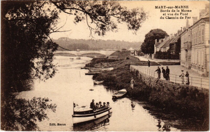 Carte postale ancienne Mary-sur-Marne Bords de la Marne - Pont du Chemin de Fer à Mary-sur-Marne