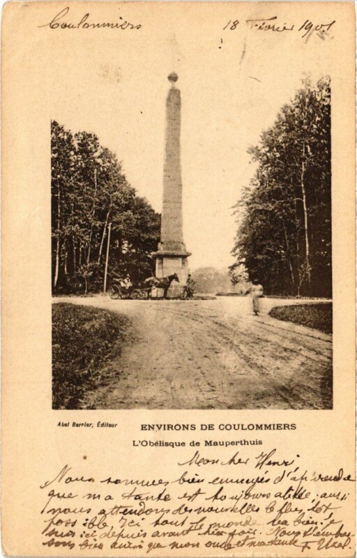 Carte postale ancienne Mauperthuis Obelisque à Mauperthuis