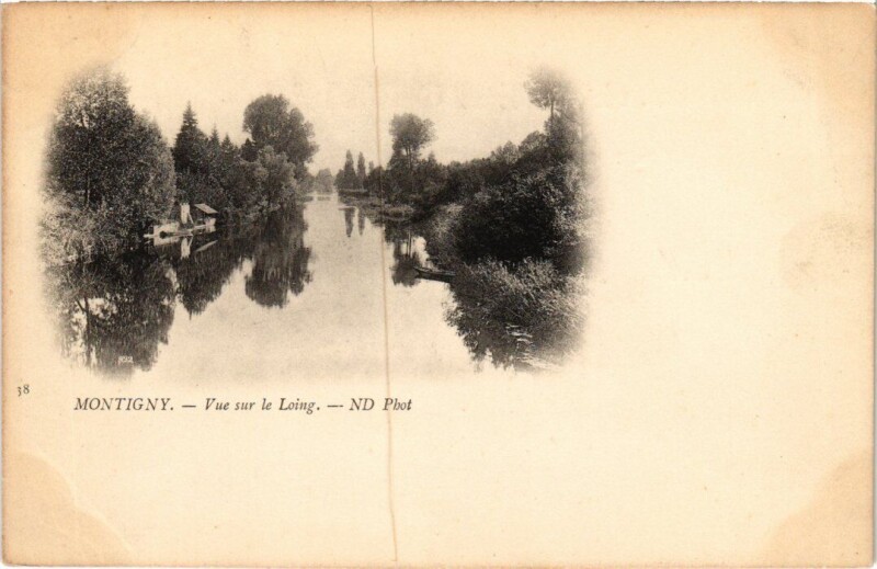 Carte postale ancienne Montigny-sur-Loing Vue sur le Loing à Montigny-sur-Loing