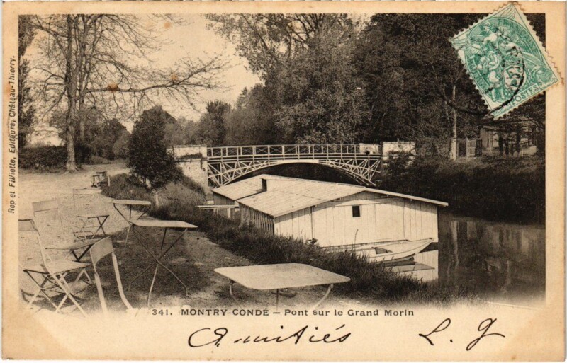 Carte postale ancienne Montry Conde - Pont sur le Grand Morin à Montry