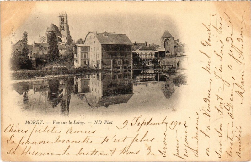 Carte postale ancienne Moret-sur-Loing Vue sur le Loing