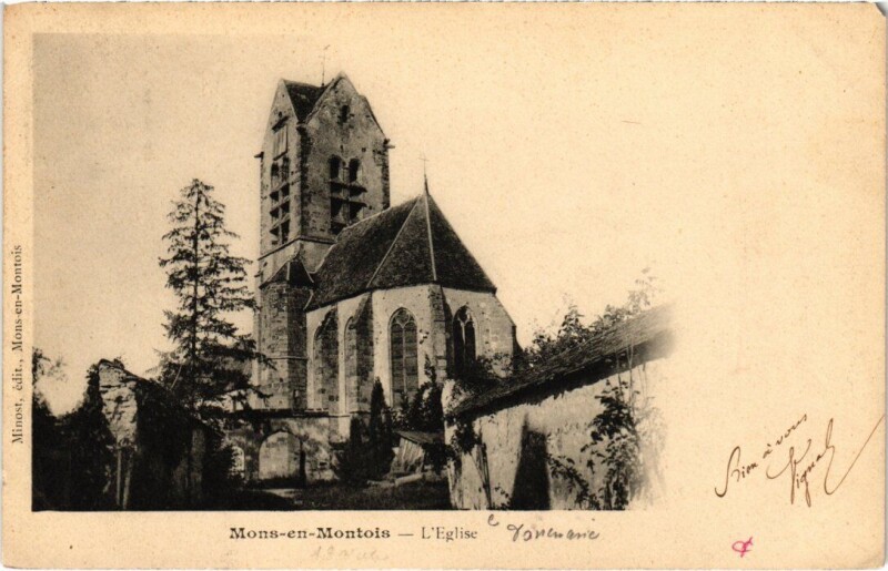 Carte postale ancienne Mons-en-Montois Eglise à Mons-en-Montois