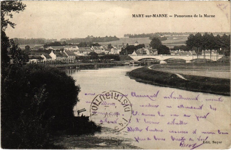 Carte postale ancienne Mary-sur-Marne Panorama de la Marne à Mary-sur-Marne