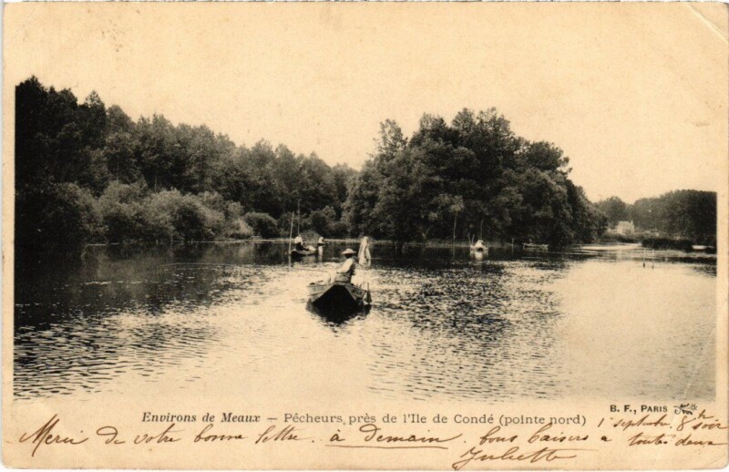 Carte postale ancienne Environs de Meaux Pecheurs pres de l'Ile de Conde à Meaux