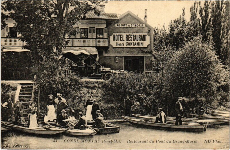 Carte postale ancienne Montry Conde - Restaurant du Pont du Grand-Morin à Montry