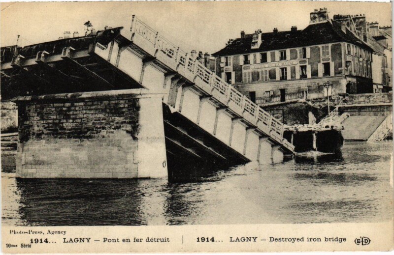 Carte postale ancienne Lagny-sur-Marne Pont en Fer Detruit à Lagny-sur-Marne