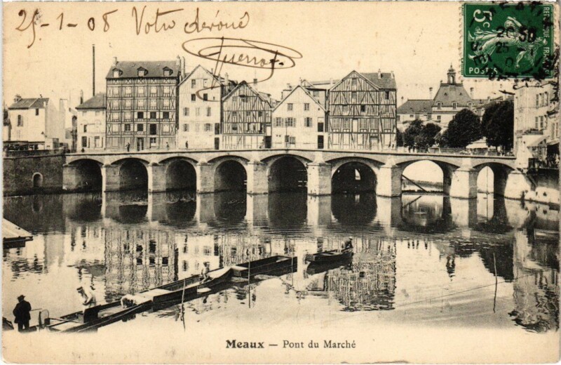 Carte postale ancienne Meaux Pont du Marche à Meaux