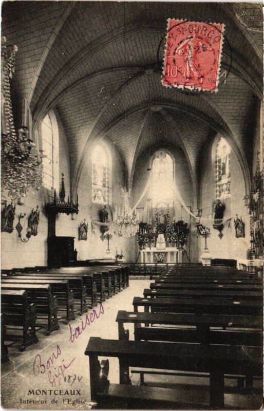 Carte postale ancienne Montceaux-les-Meaux Interieur de l'Eglise à Meaux