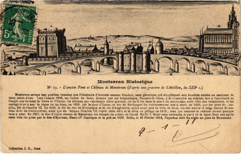 Carte postale ancienne Montereau-Fault-Yonne Historique - L'Ancien Pont et Chateau à Montereau-Fault-Yonne