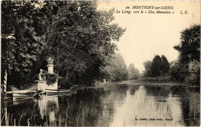 Carte postale ancienne Montigny-sur-Loing Le Loing vers le Clos Montalais à Montigny-sur-Loing