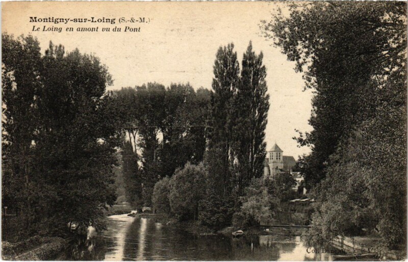 Carte postale ancienne Montigny-sur-Loing Le Loing en amont du Pont à Montigny-sur-Loing