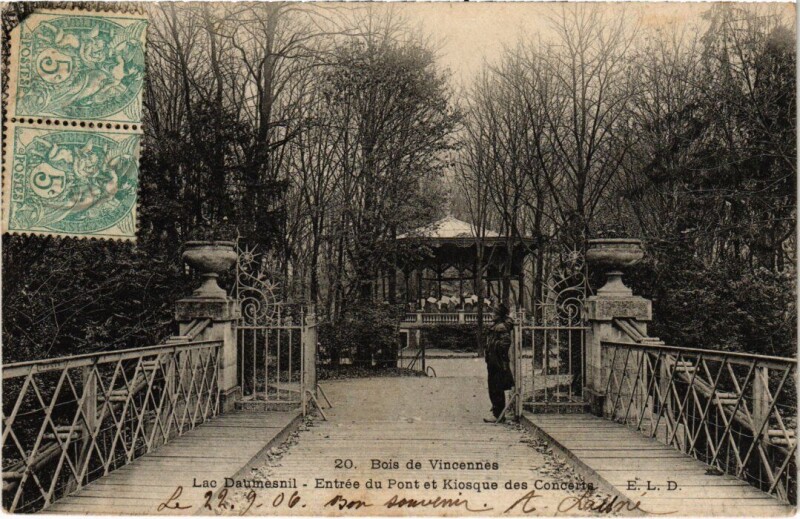 Carte postale ancienne Vincennes Lac Daumesnil Entree du Pont à Vincennes