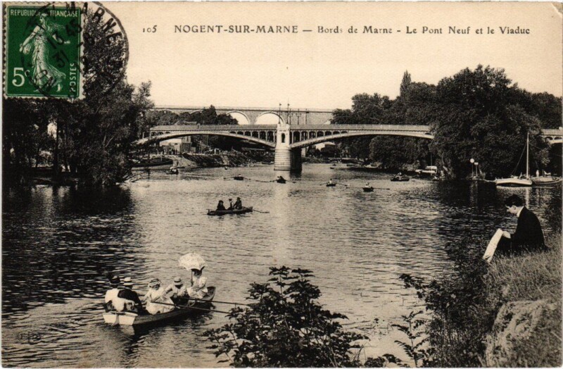 Carte postale ancienne Nogent sur Marne Le Pont Neuf et le Viaduc à Nogent-sur-Marne