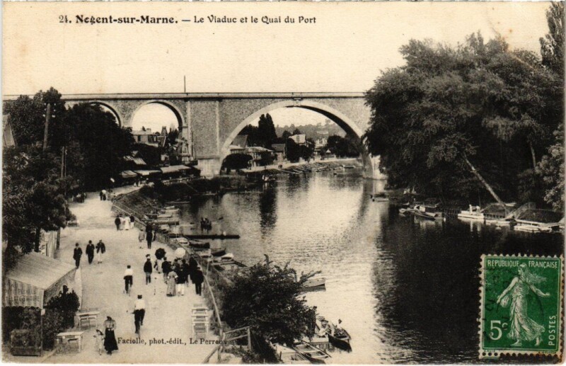 Carte postale ancienne Nogent sur Marne Le Viaduc et le Quai du Port à Nogent-sur-Marne