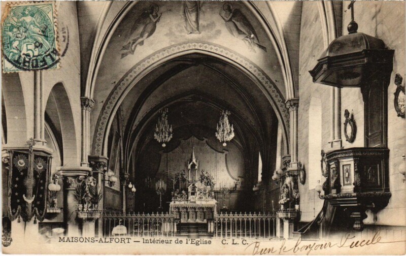 Carte postale ancienne Maisons Alfort Interieu del'Eglise à Maisons-Alfort