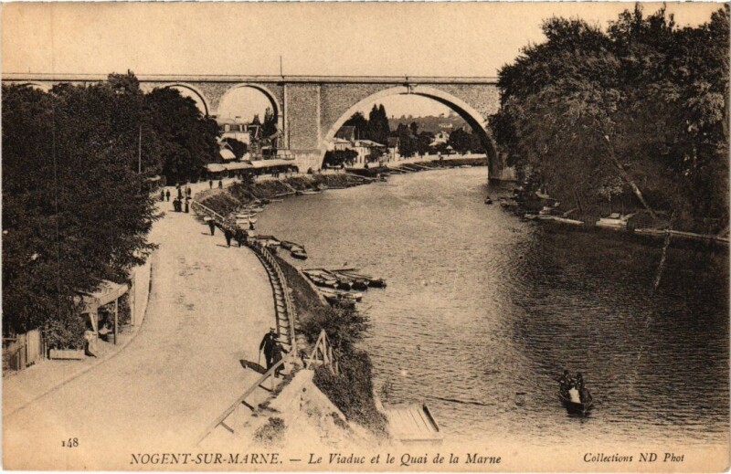 Carte postale ancienne Nogent sur Marne Le Viaduc et le Quai de la Marne à Nogent-sur-Marne