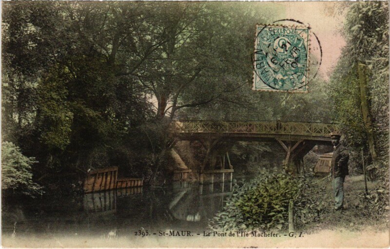 Carte postale ancienne St Maur Le Pont de l'Ile Machefer