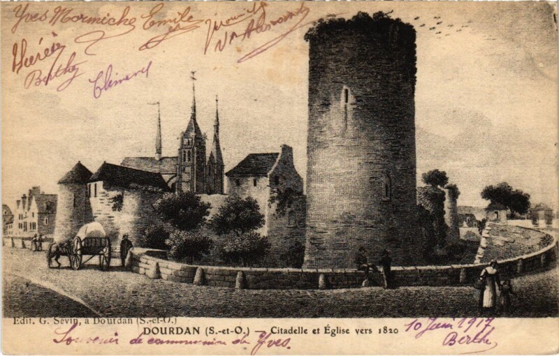 Carte postale ancienne Dourdan Citadelle et Eglise à Dourdan