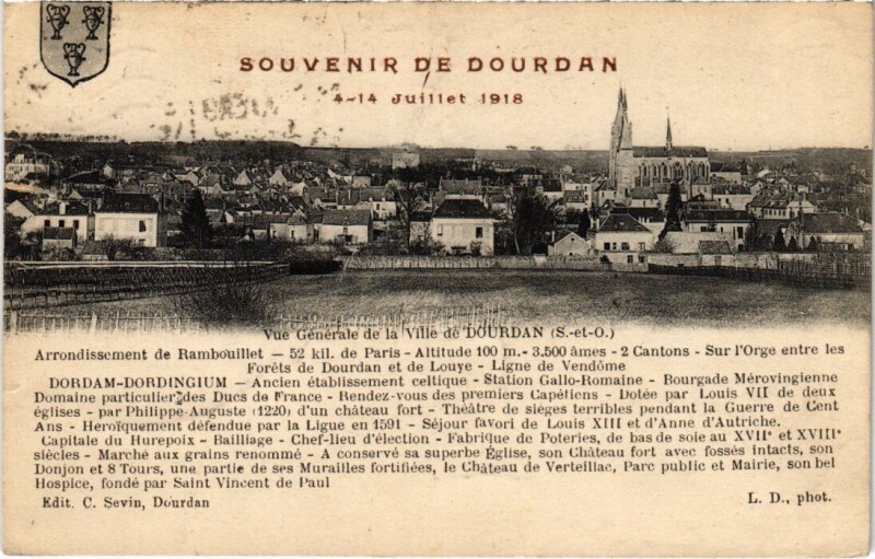 Carte postale ancienne Dourdan vue generale à Dourdan