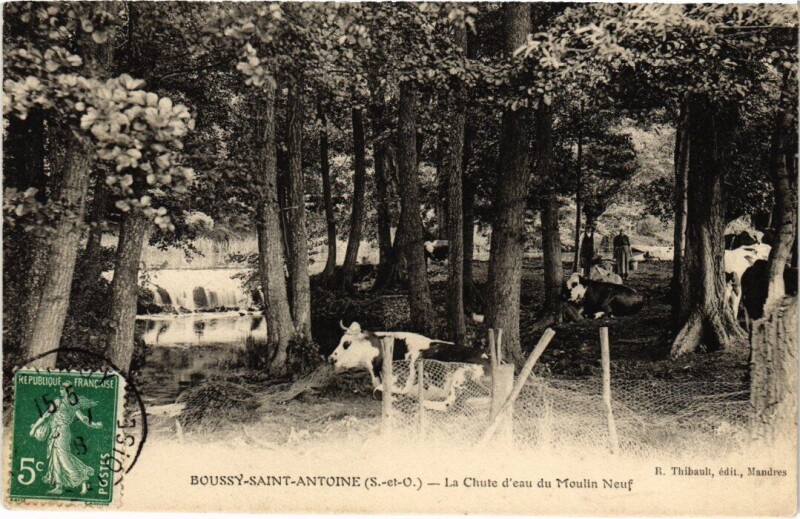 Carte postale ancienne Boussy Saint-Antoine La Chute d'eau du Moulin Neuf à Boussy-Saint-Antoine