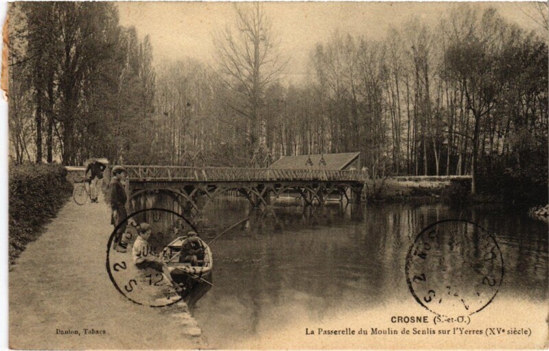 Carte postale ancienne Crosnes La Passerelle du Moulin de Senlis à Crosne