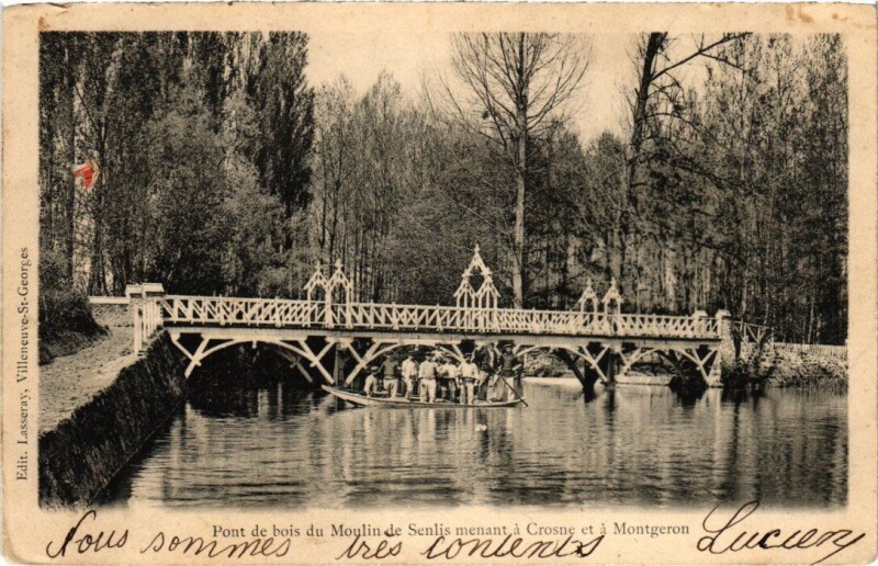 Carte postale ancienne Crosnes Pont de bois du Moulin de Senlis à Crosne