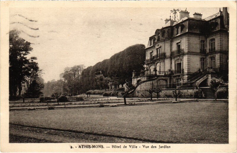 Carte postale ancienne Athis Mons Hotel de Ville vielle des jardins à Athis-Mons