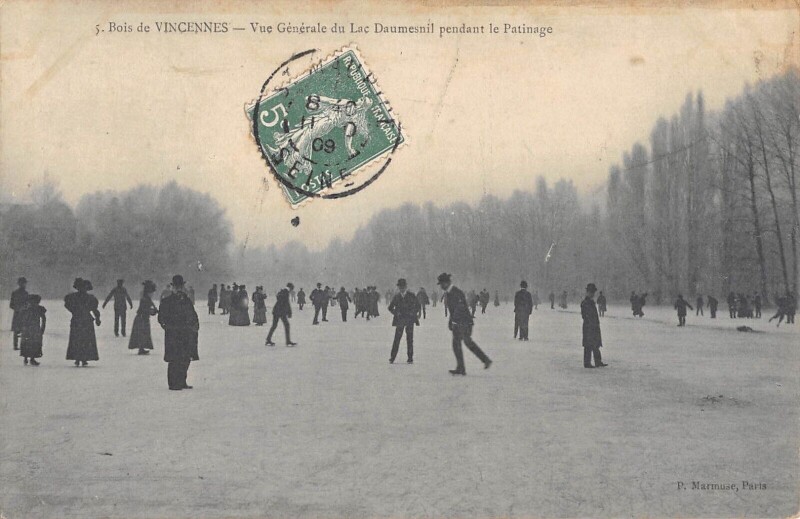 Carte postale ancienne Bois De Vincennes - Vue Generale Du Lac Daumesnil Pendant Le Patinage à Vincennes