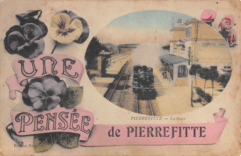 Carte postale ancienne Une Pensee De Pierrefitte - Train - Gare