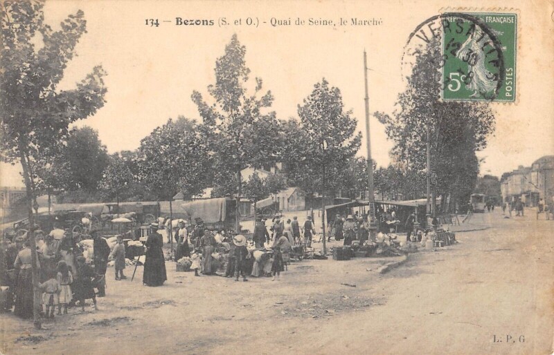 Carte postale ancienne Bezons - Quai De Seine - Le Marche à Bezons